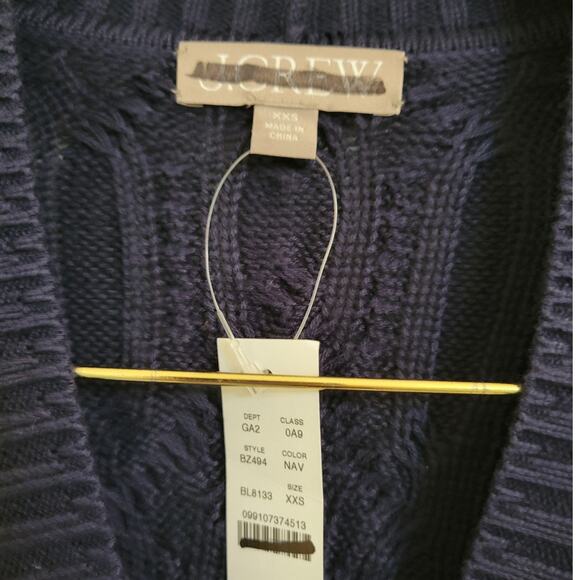 NWT J. Crew Cable-Knit Cardigan Navy Blue Academia Old Money XXS *flaw - Picture 6 of 9